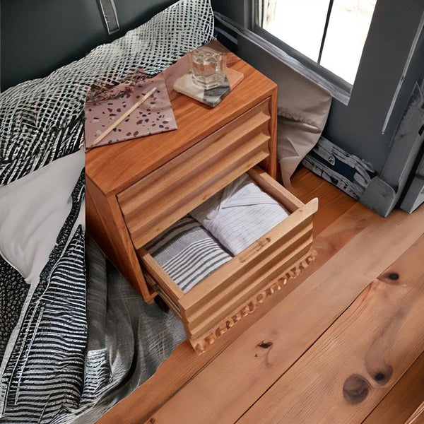 Modern Vintage Solid Wood Bedroom Bedside Table With 2 Drawer