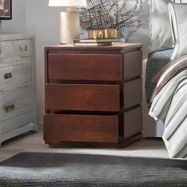 Modern Classy Dusk Vintage Solid Mango Wood 3 Drawer Nightstand