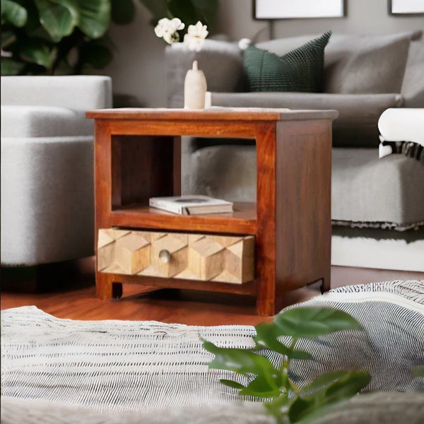 Mango Wood Nightstand Table - Unique and contemporary design