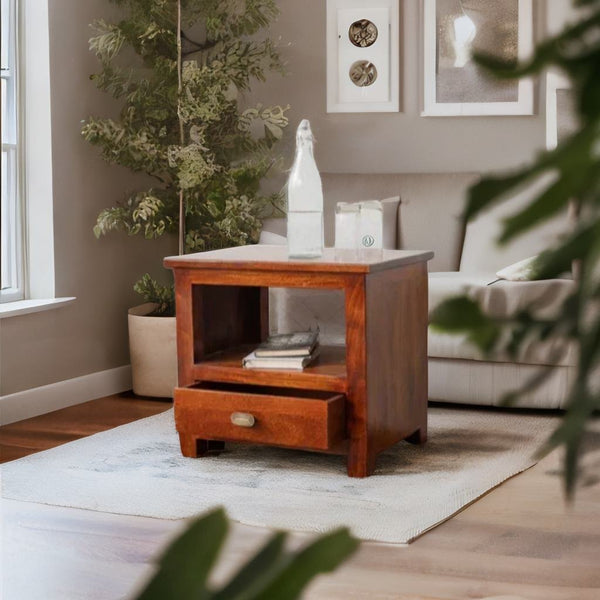 Modern Olive Classy Solid Mango Wood Nightstand Bedside Table