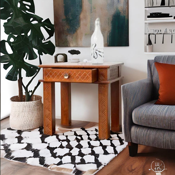 Modern Senna Solid Mango Wood Nightstand Bedside Table