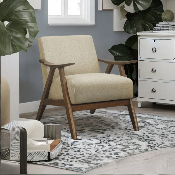 Modern sheesham Wood and Fabric Accent Chair
