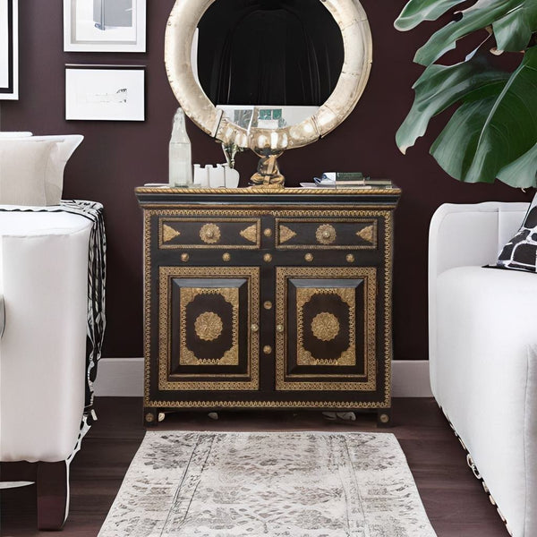 Modern Solid Mango Wood Cabinet With Brass Work