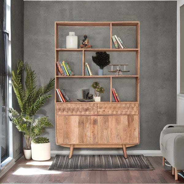 Modern Diamond Vintage Classsy Mango Wood Teak Finish Bookcase