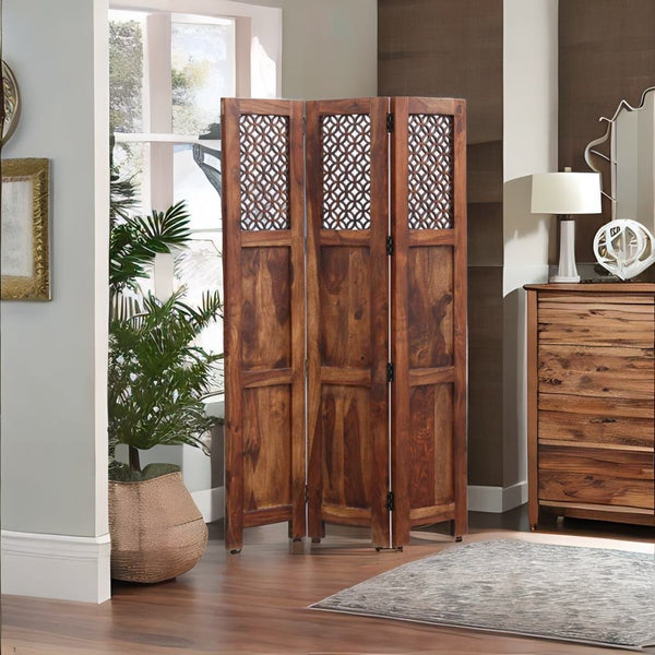 Rajasthani CarvedSheesham Wood Room Divider In Natural Finish