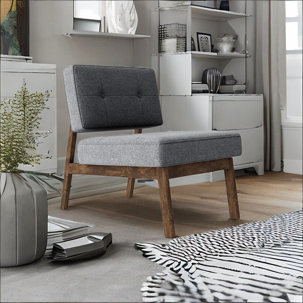 Modern sheesham Wood and Fabric Accent Chair