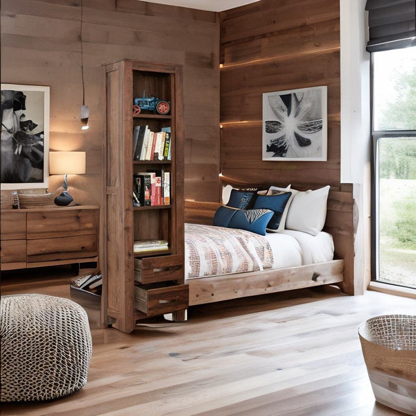 Modern Wooden Tall Bookcase Walnut Finish