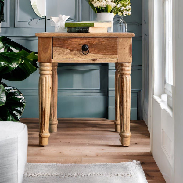Classic Solid Sheesham Wood With Drawer Bedside Table