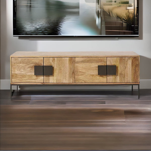 Contemporary Mango Wood and Charcoal T.V. Unit