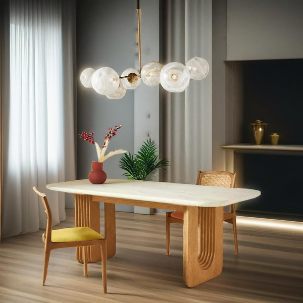 Modern Marble Table With Solid Wooden Base