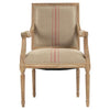 Classic Khaki Wood Red Stripped Arm Chair - Natural Finish
