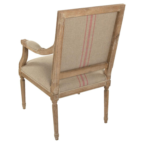 Classic Khaki Wood Red Stripped Arm Chair - Natural Finish