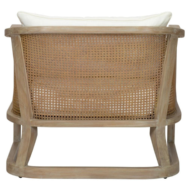 Traditional Solid Wood Rattan Upholstered Lounge Chair - Natural Finish