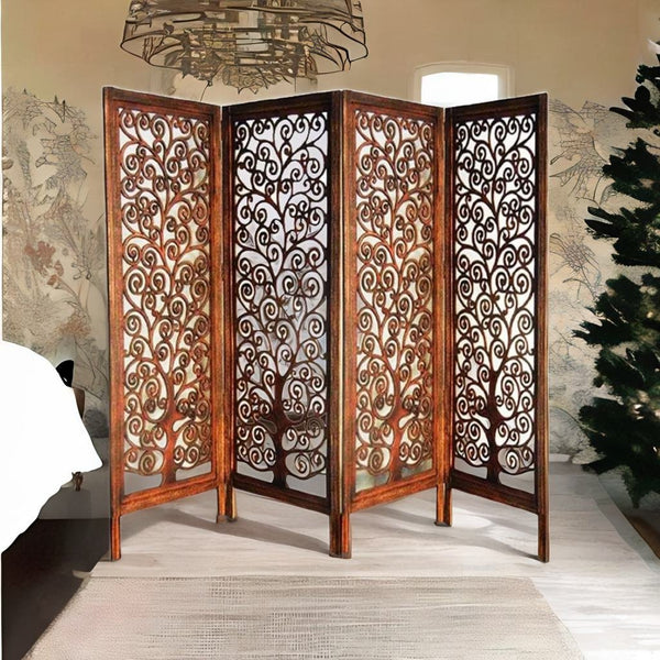 Rajasthani Carved Solid WoodHandmade Room Divider In Brown Colour