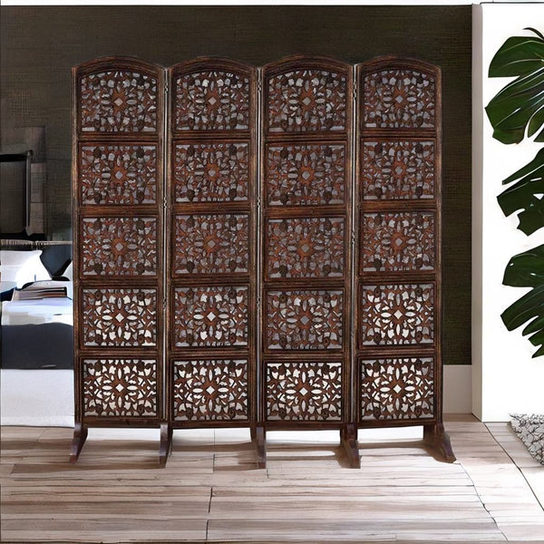 Rajasthani Carved Solid WoodHandmade Room Divider In Brown Colour