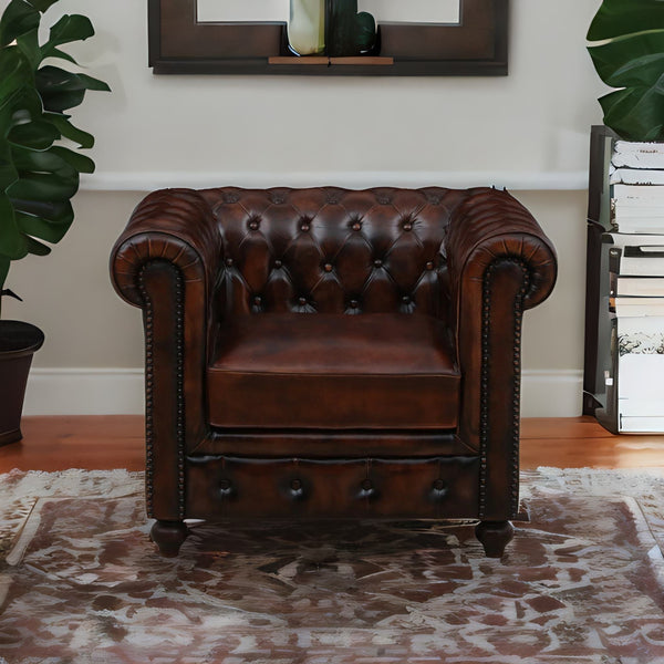 Chesterfield Leather One Seater Sofa