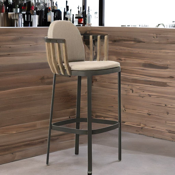 Modern High Upholstered Fabric Stool With Back