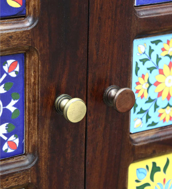 Classic Sheesham Wood Shoe Cabinet In Provincial Teak Finish
