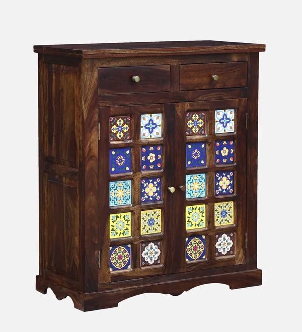 Classic Sheesham Wood Shoe Cabinet In Provincial Teak Finish