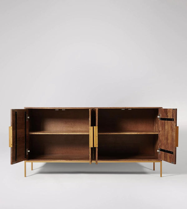 Modern Mango Wood Light Walnut Finish Sideboard