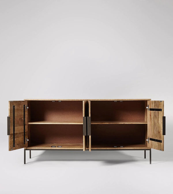 Modern Mango Wood Natural Finish Sideboard With Metal Handle