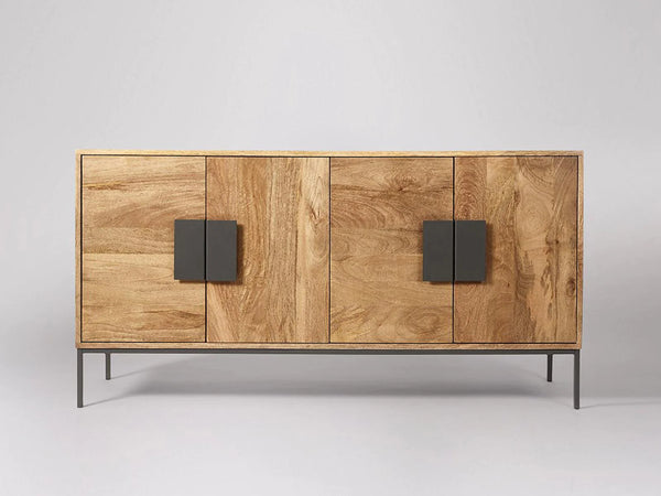 Modern Mango Wood Natural Finish Sideboard With Metal Handle