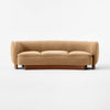 Modern Curved Velvet Sofa - Honey Stain Wood