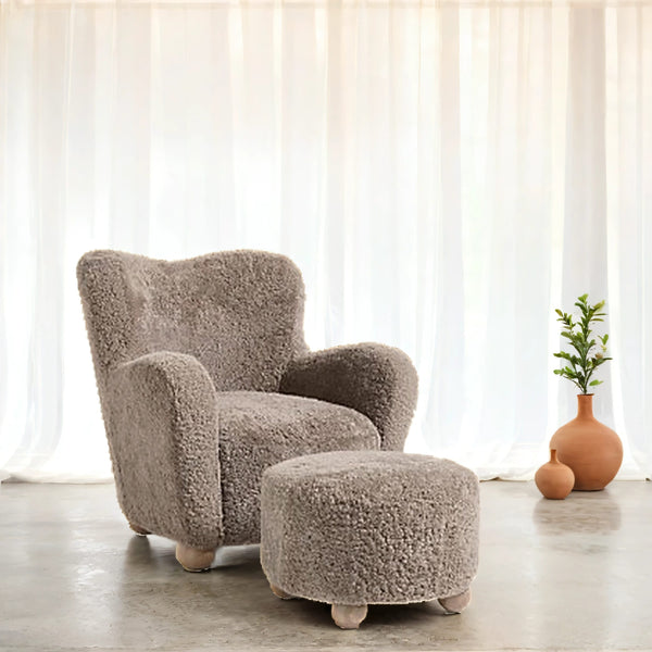 Antalya Modern Shearling Accent Chair With Ottoman
