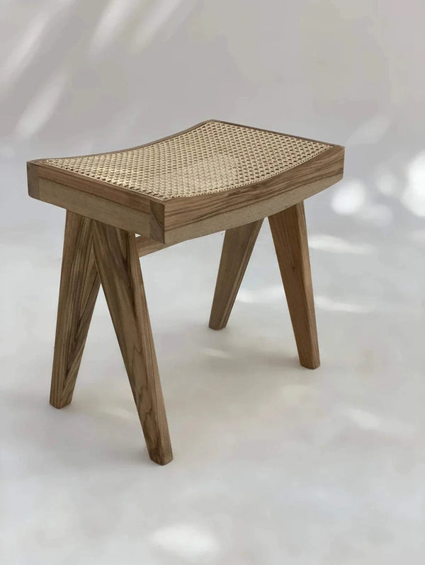 Rattan Classic Sheesham Wood Stool - Light Walnut