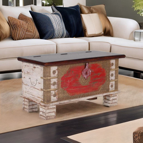 Modern Solid Wood Linen Trunk in Distress Finish