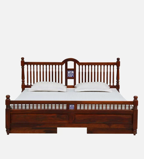 Traditional Sheesham Wood Bed In Honey Finish - All Sizes