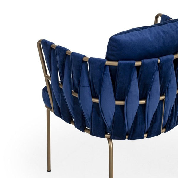 Fancy Metal & Velvet Patio Chair - Royal Blue Finish