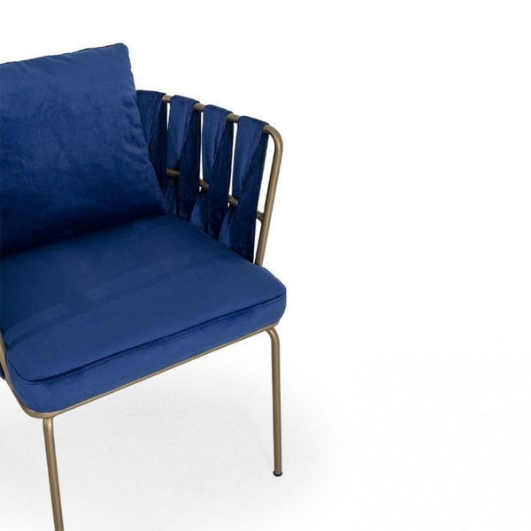 Fancy Metal & Velvet Patio Chair - Royal Blue Finish