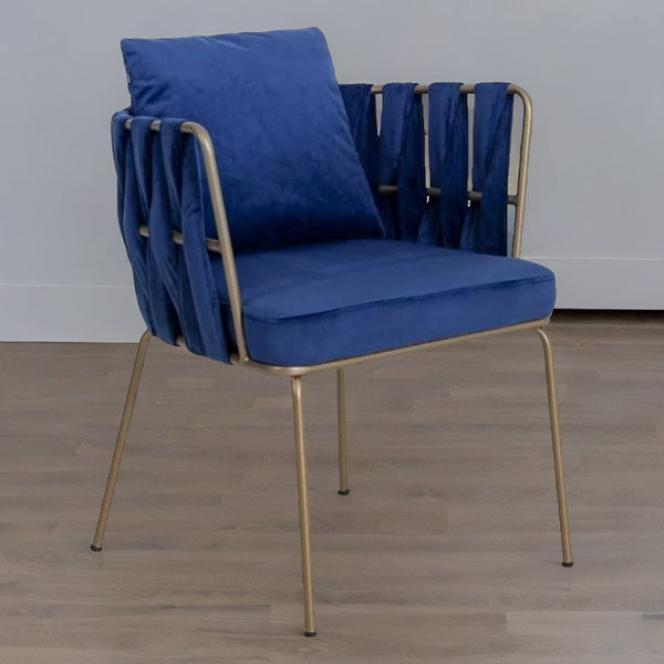 Fancy Metal & Velvet Patio Chair - Royal Blue Finish