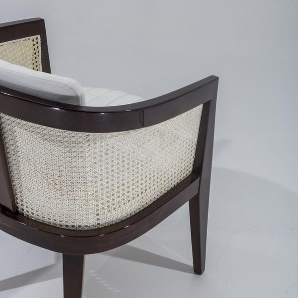 Classic Rattan Solid Wood Leather Arm Chair - Grey Finish