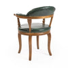 Traditional Solid Wood Leather Arm Chair - Green Finish