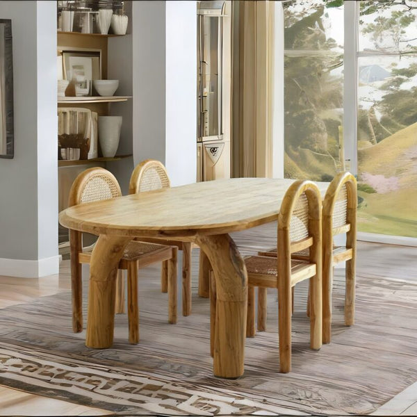 Exclusive Solid Teakwood Curved Dining Table Set - 4 Seater, 6 Seater - All Sizes