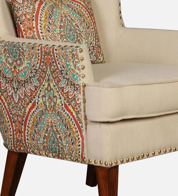 Royal Fabric Wing Chair In Beige Floral Colour