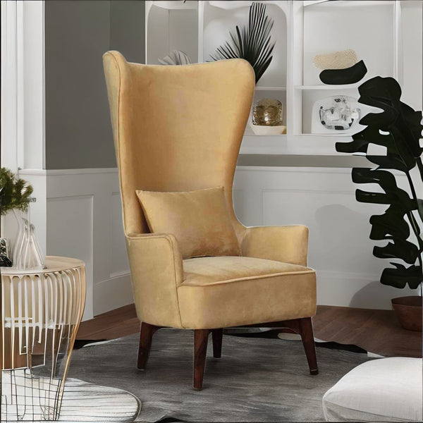 Classic Velvet Wing Chair in Mustard Colour