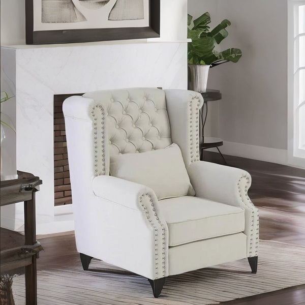 Classic Fabric Wing Chair in Off-White Colour