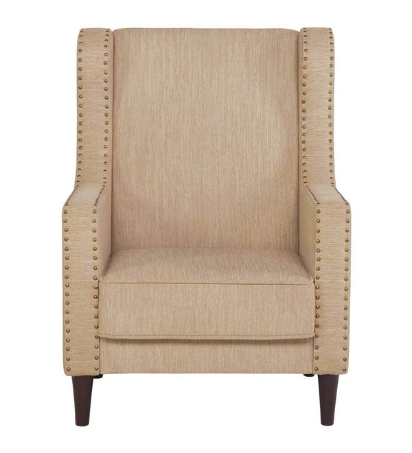 Classic Fabric Wing Chair in Beige Colour