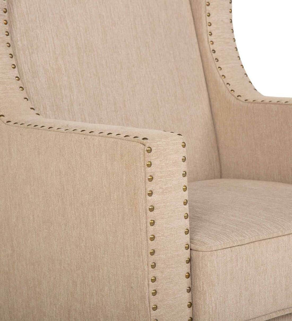 Classic Fabric Wing Chair in Beige Colour