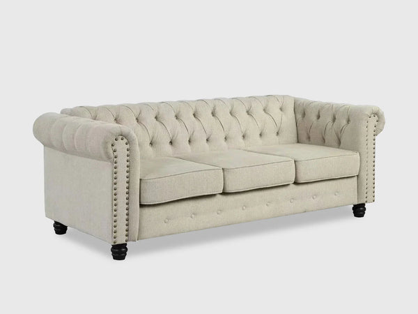 Chesterfield Three Seater Couch - Sofa Beige