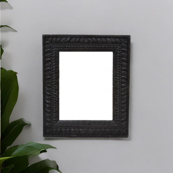 Hand Carved Modern Mango Solid Wood Golden Black Finish Mirror Frame