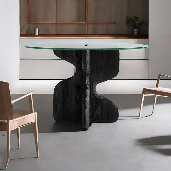 Modern Acacia Solid Wood and Glass Top Dining Table