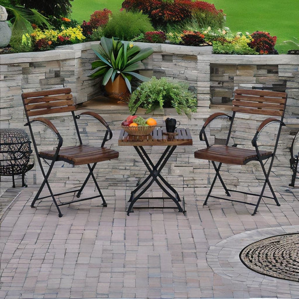 Industrial Metal Mango Solid Wood Top Patio Table Set