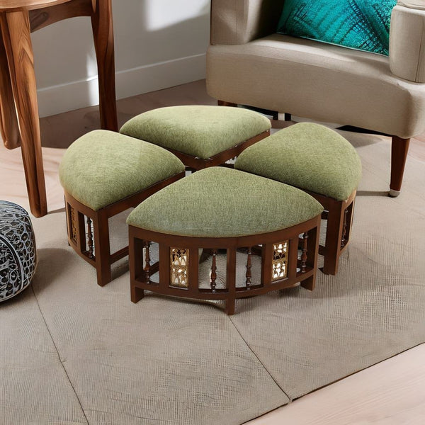 fabric foot stool, sheesham wood stool