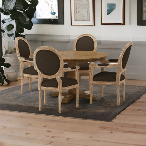 Antalya Modern Solid Mango Wood 4 Seater Round Dining Set With Cushioned Chairs