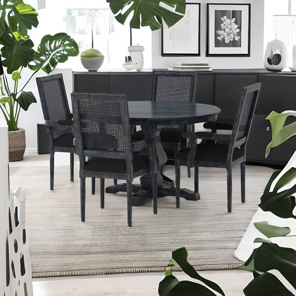 Rattan Solid Mango Wood 4 Seater Round Dining Table Set