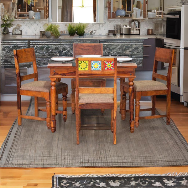 Traditional Solid Sheesham Wood 4 Seater Dining Table Set